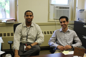 Digital Learning and Technology Director Phillip Dunn with intern Mark Shterk, GHS '14.  Credit:  Nicola Traynor