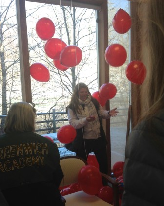 My friend, Isabella, in a balloon-filled classroom. Credit: Allie Primak
