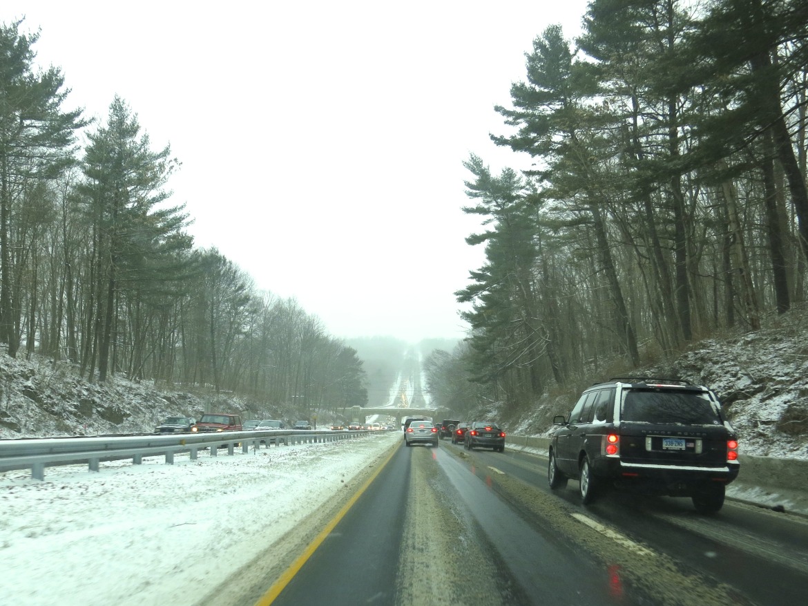 cars on merritt in snow