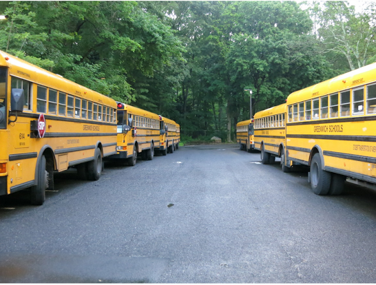 Every morning, school buses transport numerous sleep-deprived students in the Greenwich community to school. Credit: Leslie Yager.