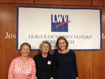 Members of the Steering Committee of the League of Women Voters of Greenwich Caroline Adkins, Cyndy Anderson, and Sara Burnett.  Credit Walker Nadeau