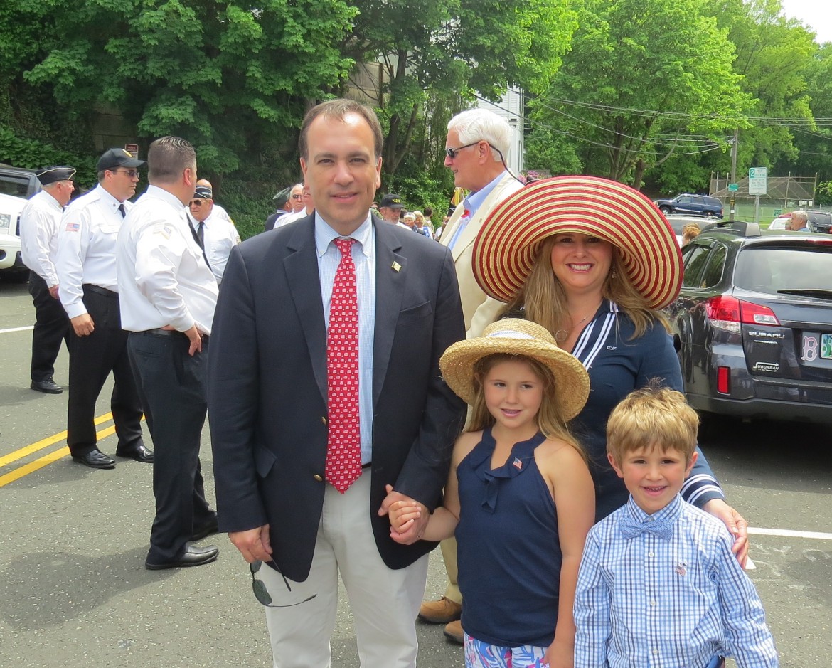 First Selectman Peter Tesei along with his wife Jill and two children James and Caroline, marched in the parade. credit: Kailee Donnelly 