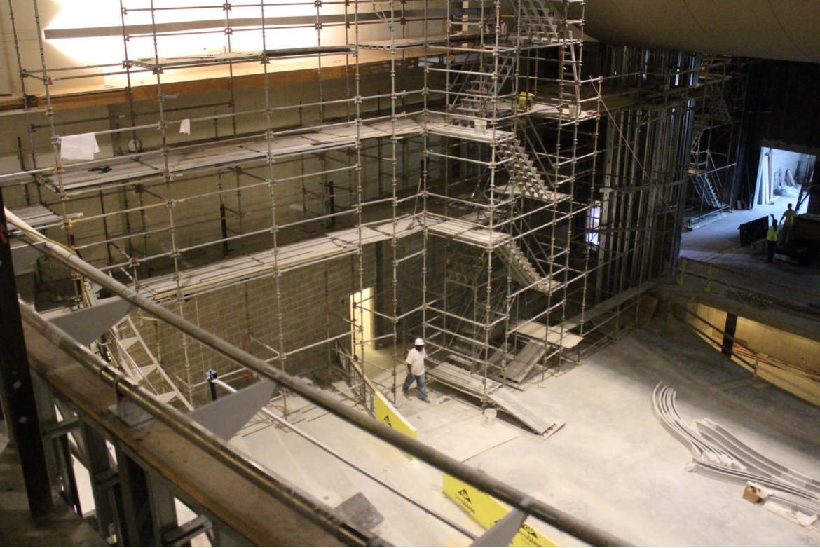 Dozens of workers were busy at GHS this week as the new auditorium receives final touches. The end is in sight! Credit: Leslie Yager