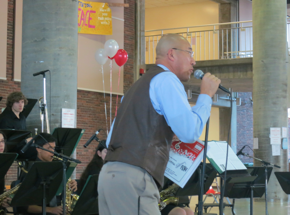 Mr. Yoon in the GHS student center during the annual jazz festival, 2014. Credit: Leslie Yager