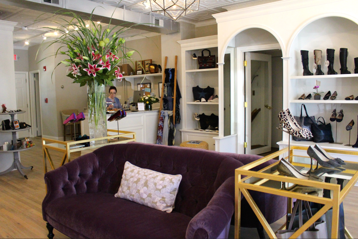 purple sofas and stargazer lilies