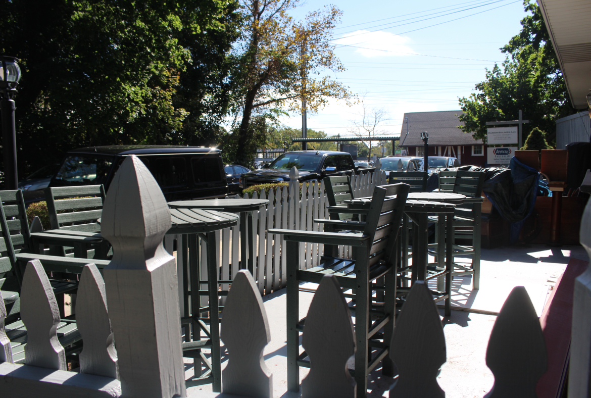 Outdoor seating area at the soon to open Old Greenwich Social Club.