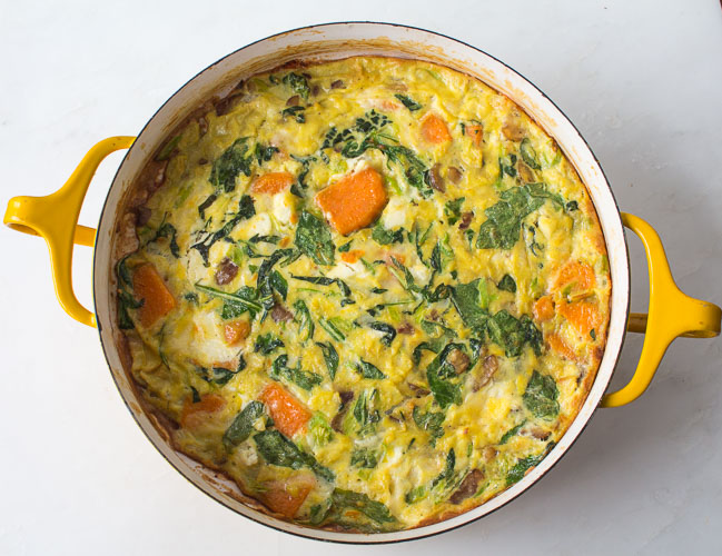 The whole Frittata cooked in a vintage Dansk baker
