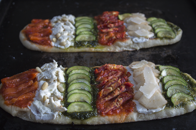 The colorful Naan Pizza ready to go into the oven. Credit: Karen Sheer