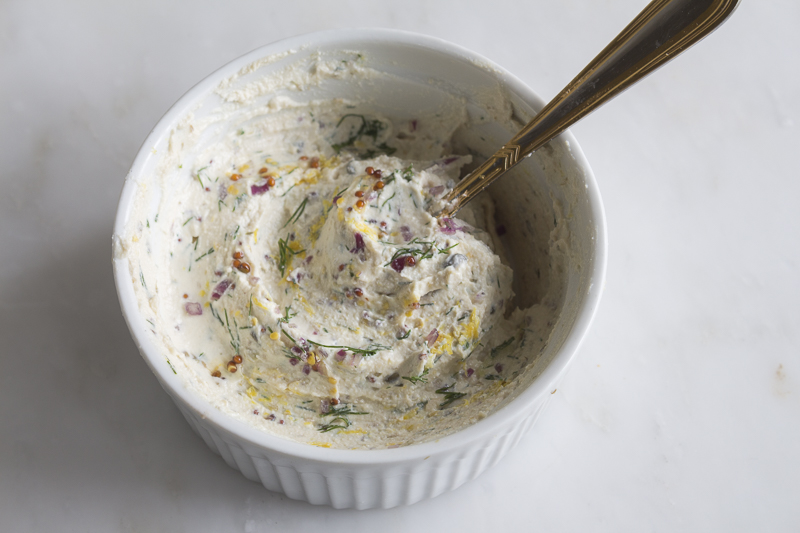 The flavored cream cheese with dill, lemon rind, grainy mustard, capers and red onion. Credit: Karen Sheer