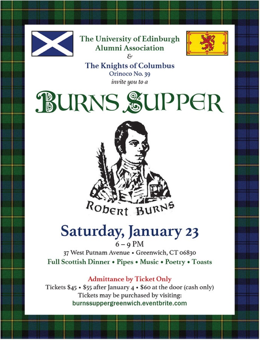 Burns Supper, Saturday, Jan. 23 6-9pm. 