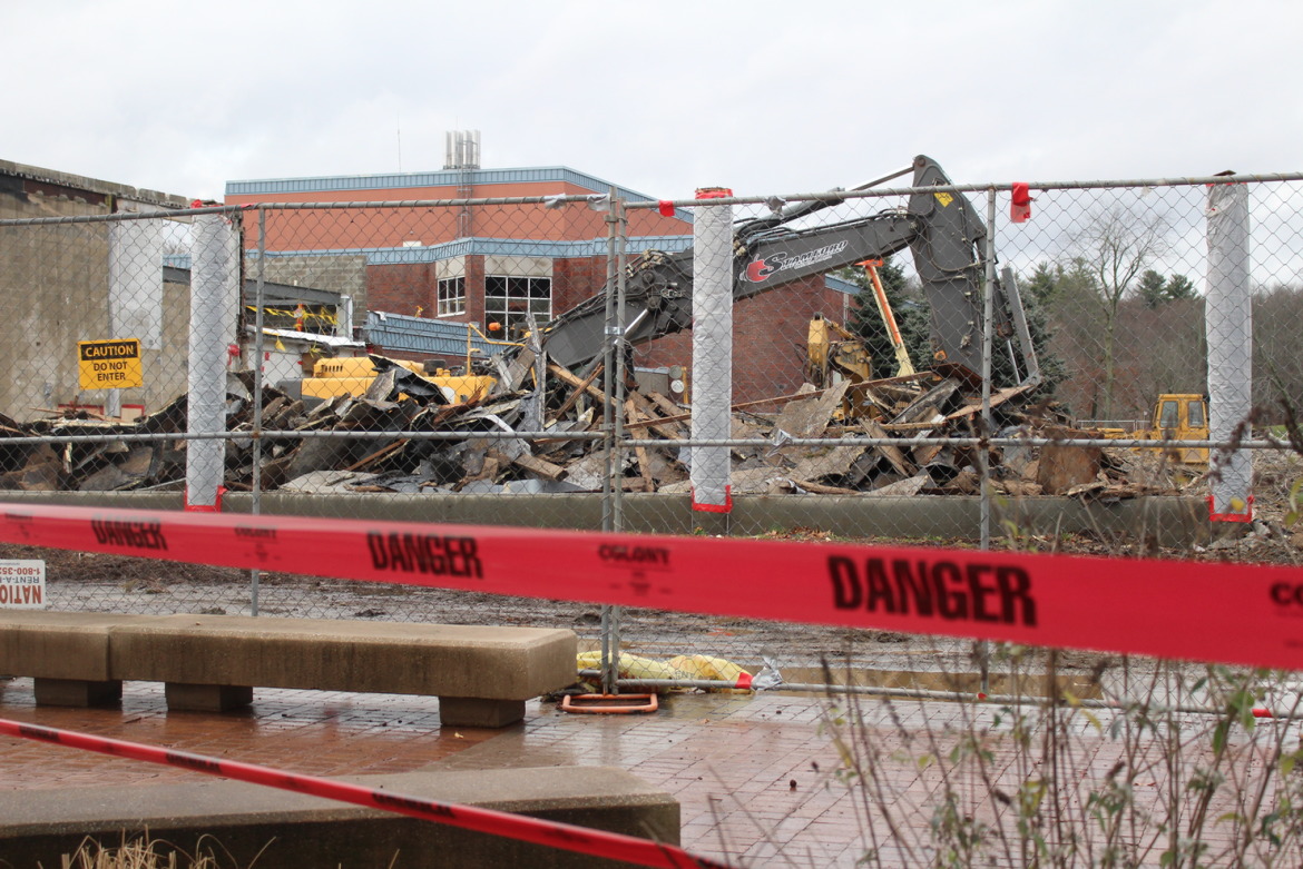 Old auditorium at Greenwich High School reduced to rubble, Dec. 24, 2015. Credit: Leslie Yager