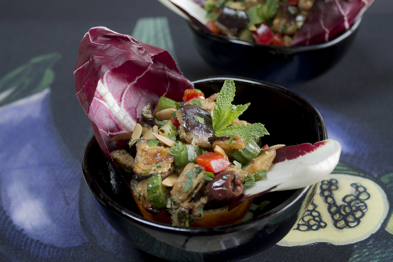 Individual servings of the Roasted Eggplant Salad. Credit: Karen Sheer