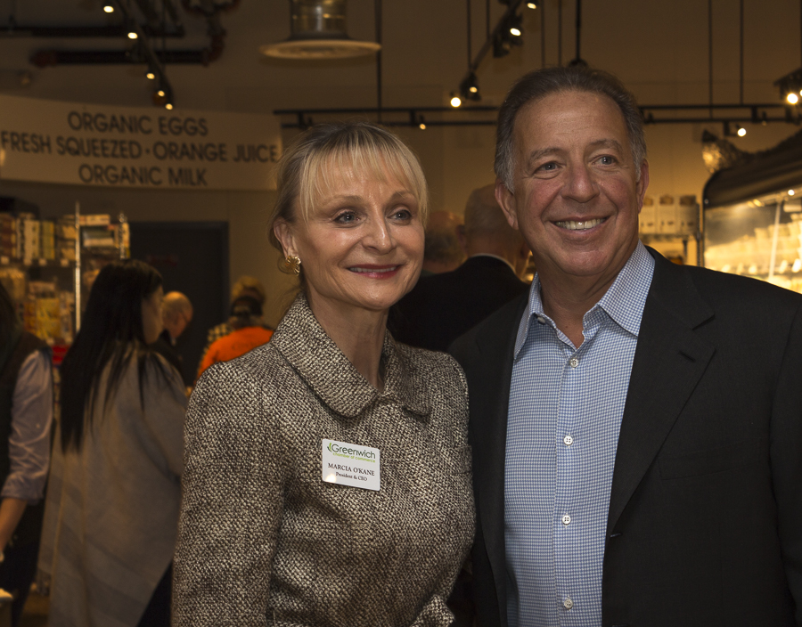 Marcia O'Kane, President of the Greenwich Chamber of Commerce with Joe Gurrera, owner of Citarella