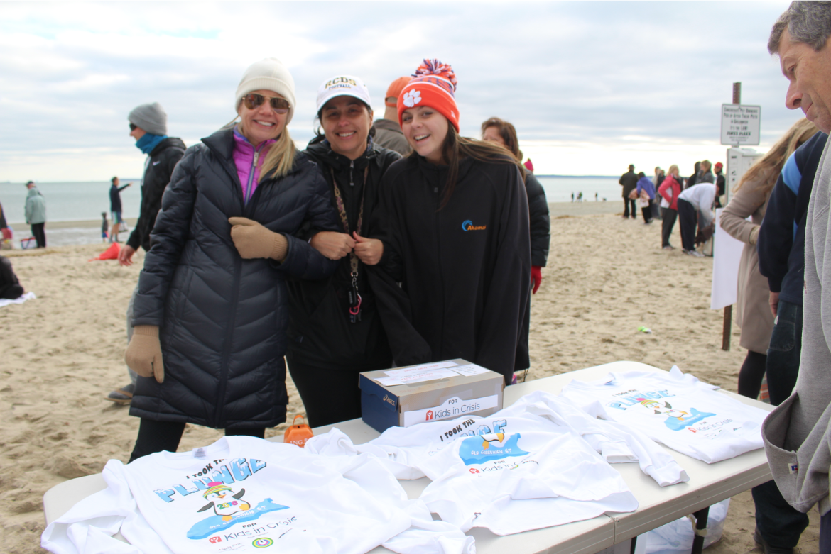 Plunging into Long Island Sound to raise awareness and funds for Kids in Crisis, Jan. 1, 2016 Credit: Leslie Yager