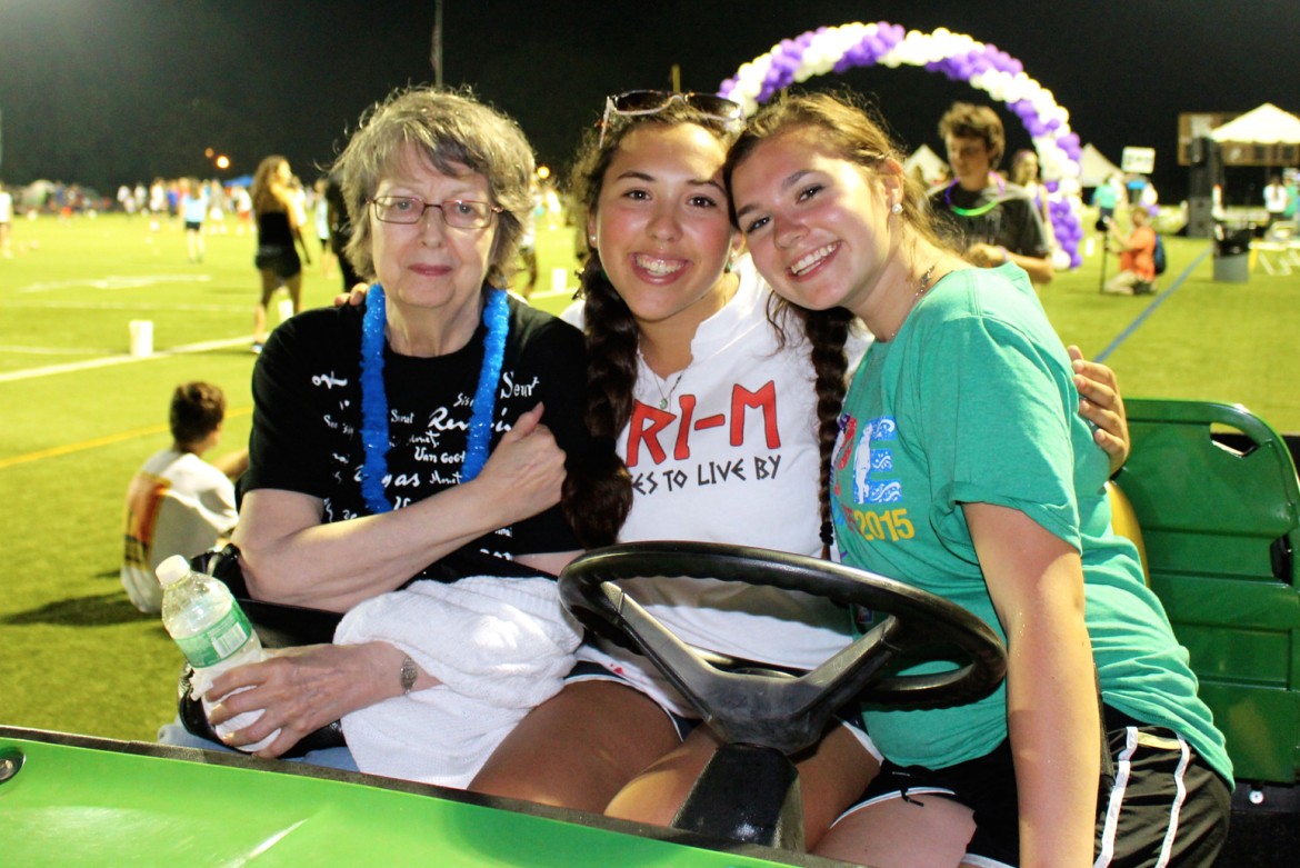 Kate Soler from Greenwich High School (center) with her grandmother Sheila and friend Rebecca Powell at the 2015 Relay for Life Greenwich event at Brunswick. Credit: Leslie Yager
