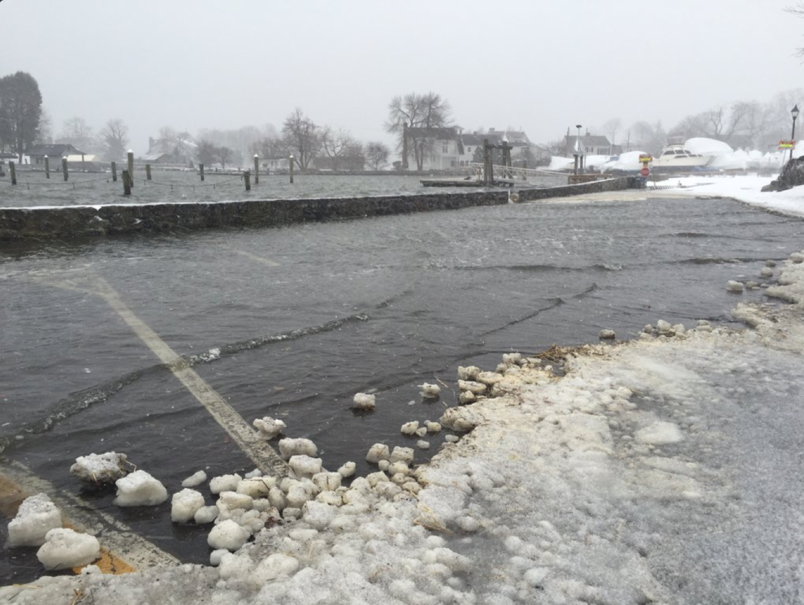 Byram Park just after high tide Stay off the road. Photo Greenwich Police Dispatch Twitter Feed