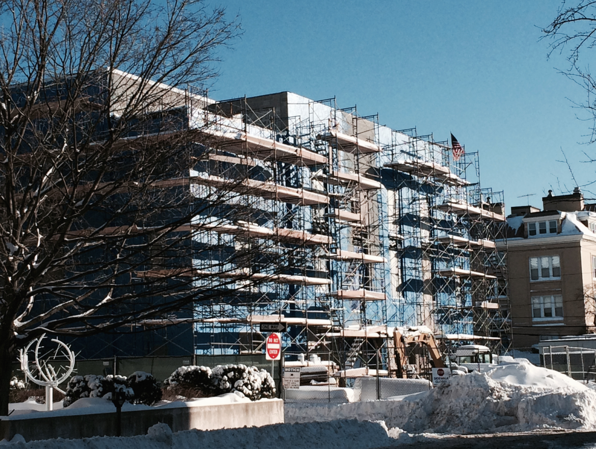  Fire station clad in scaffolding, Jan. 24, 2016 Credit: Leslie Yager