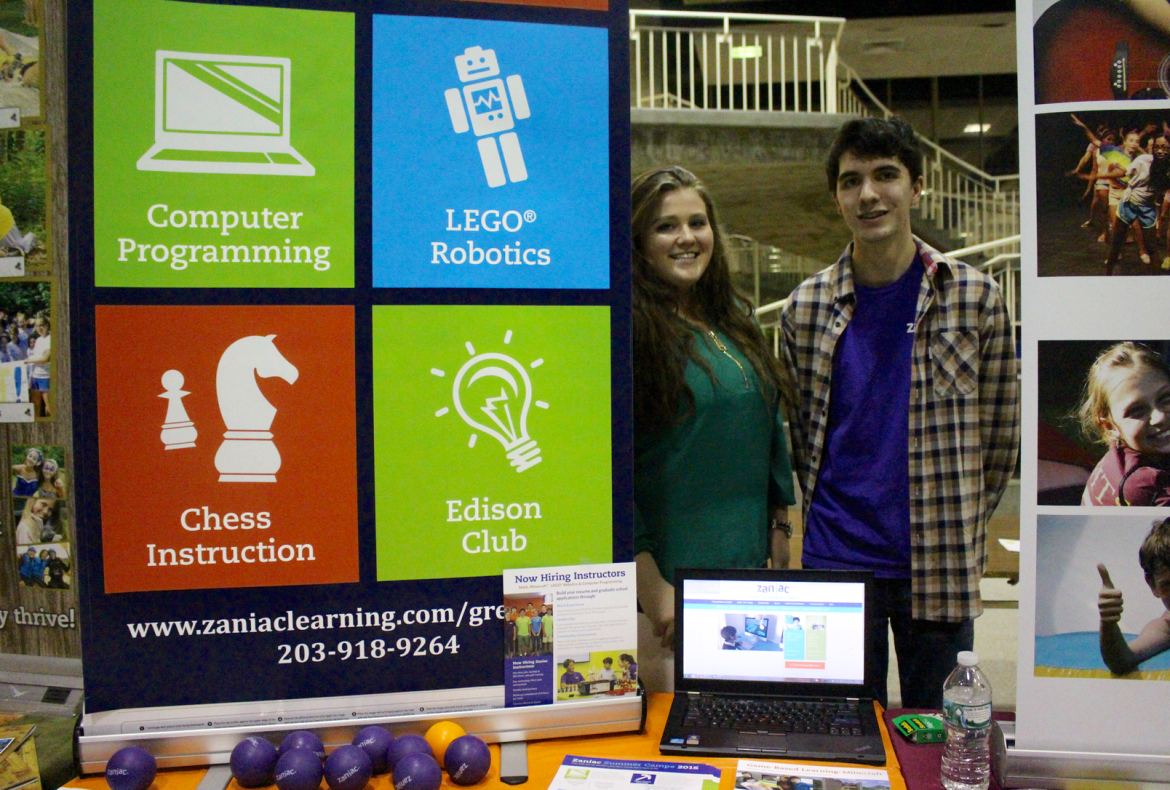 From Zaniac, Laura Finn (Greenwich campus manager) and George Ridgway (GHS senior/Zaniac instructor) at Summerfare 2016 at GHS. Jan 27, 2016 Credit: Leslie Yager