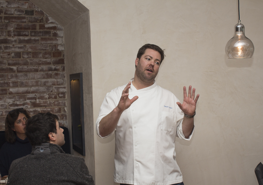 Chef Geoff Lazlo talks to a crowd about his seasonal driven menu with much passion. Credit: Karen Sheer 