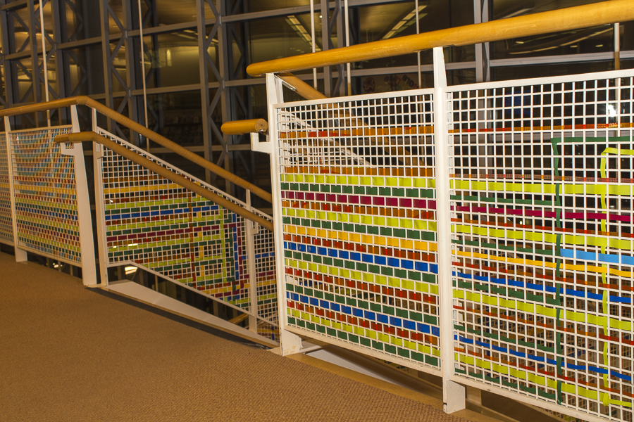 Artist Katherine Daniels has woven the staircase leading to the show. Credit: Karen Sheer