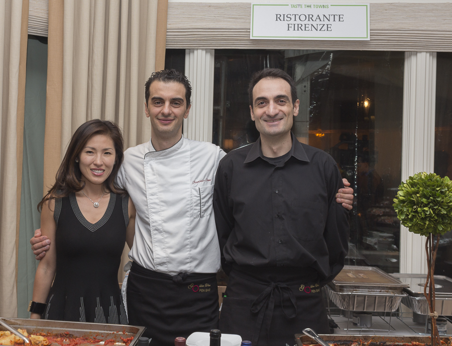 Jieun Wax with Chef Francesco Casu (center) served Conchiglioni alla Napolentana and Crespelle Bolognese. Credit: Karen Sheer