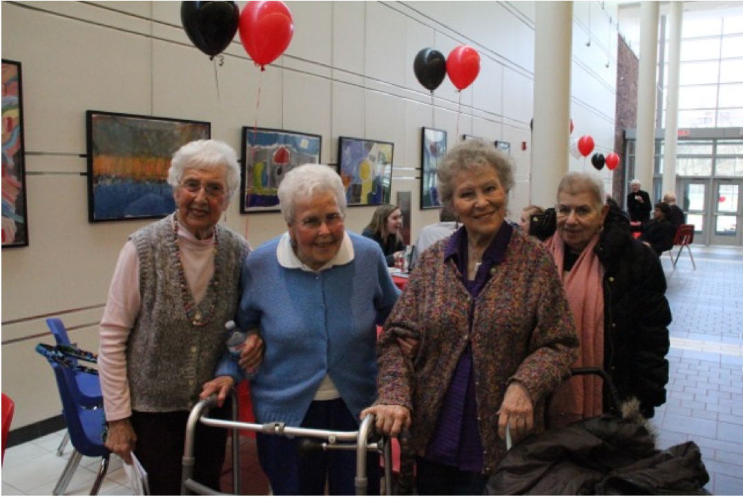 Four longtime friends from Greenwich High School back when it was in the Town Hall building turned out to enjoy performances in the new performing arts center. Credit: Leslie Perry