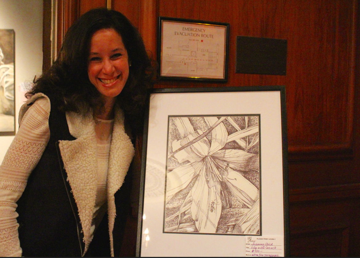 Suzanne Gold, an art teacher at Old Greenwich School with her artwork selected for Art to the Ave. March 4, 2016
