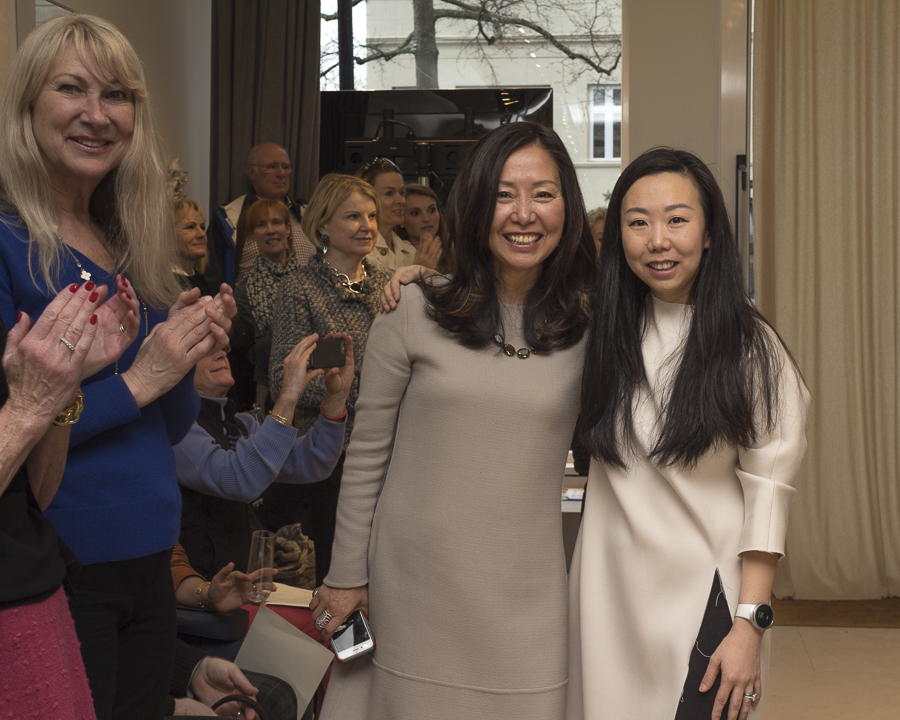 Applause after the runway show for President of Olivine Gabbro, Sue Neumann with her niece, designer Grace Kang. Credit: Karen Sheer