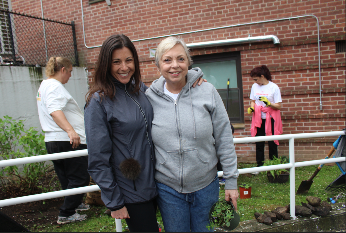 Family Centers Jennifer Flatow with Arlene Tahmin, who has participated in beautification projects through UBS for eight years. April 23, 2016 Credit: Leslie Yager