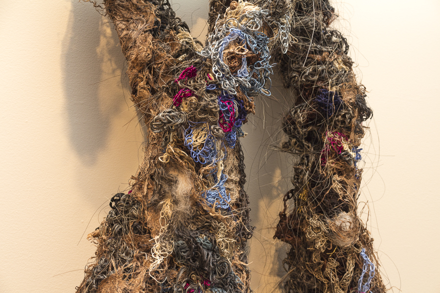 "Moving On" ( wood, threads, horse hair and bark paper) - up-close. Credit: Karen Sheer