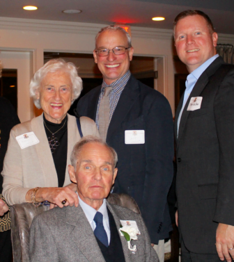 George Chelwick, seated, with his wife Nancy, son Jeff, and Steve Walko at the GHS Sports Hall of Fame ceremony, October 15, 2016 Credit: Leslie Yager