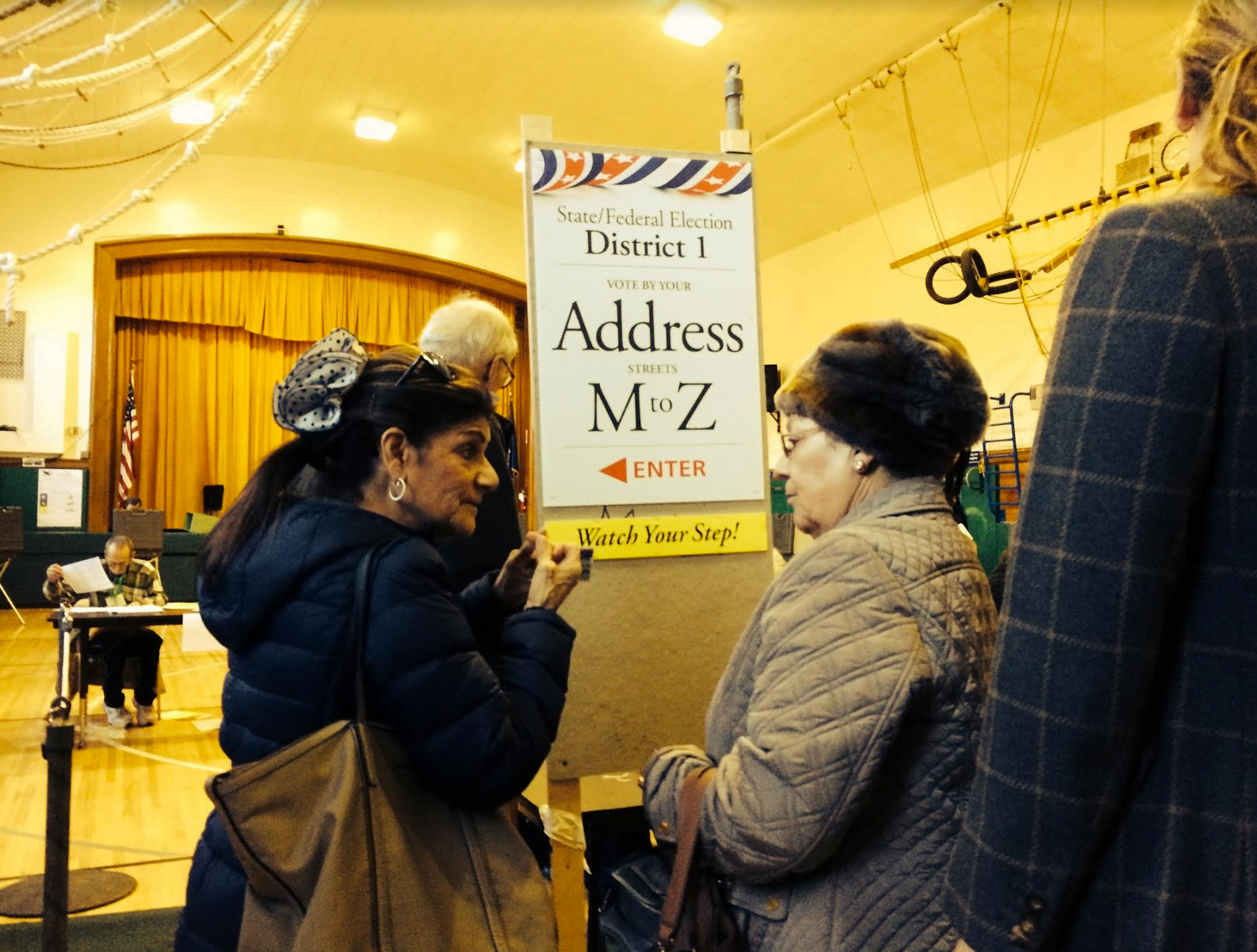 Voters at Julian Curtiss School, Nov 8 2016, file photo, Greenwich Free Press
