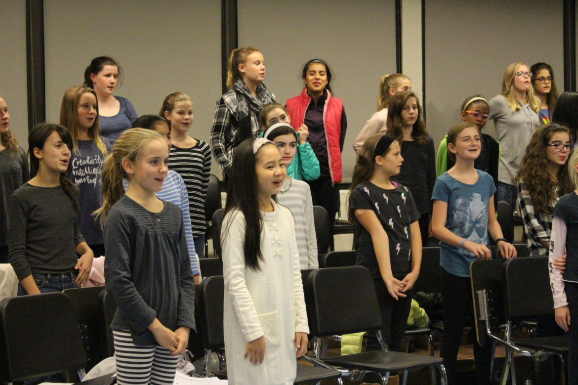 Members of the Greenwich Public Schools Honor Choir rehearsed on Nov. 16, 2016 at Eastern Middle School. Credit: Leslie Yager
