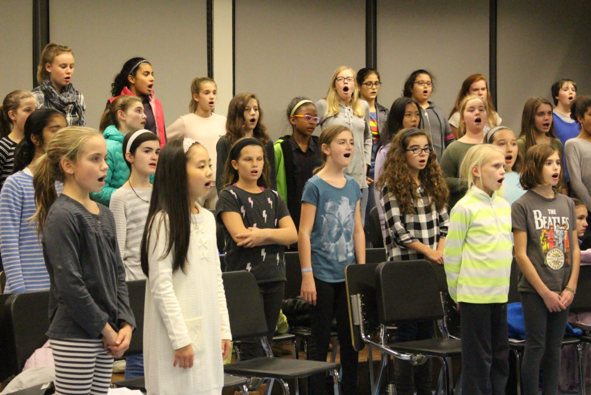 Members of the Greenwich Public Schools Honor Choir rehearsed on Nov. 16, 2016 at Eastern Middle School. Credit: Leslie Yager