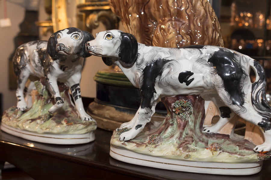 Staffordshire hunting dogs, 1860 - 1870 from Zane Moss Antiques. Credit: Karen Sheer