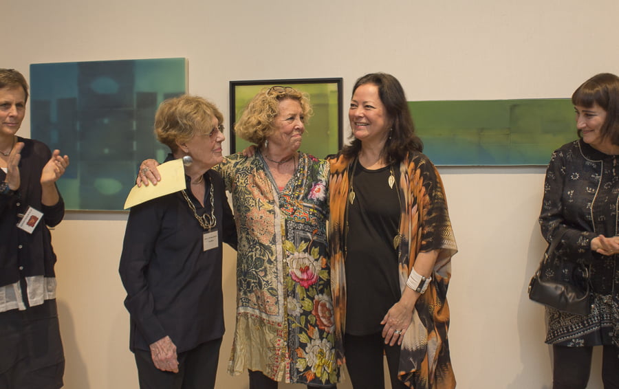 Curators Sallie Baldwin and Ruth with Barbara Richards (center.) Credit: Karen Sheer
