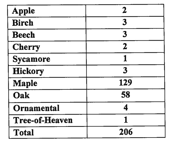 Spaman included a table indicating the number of trees and their species.