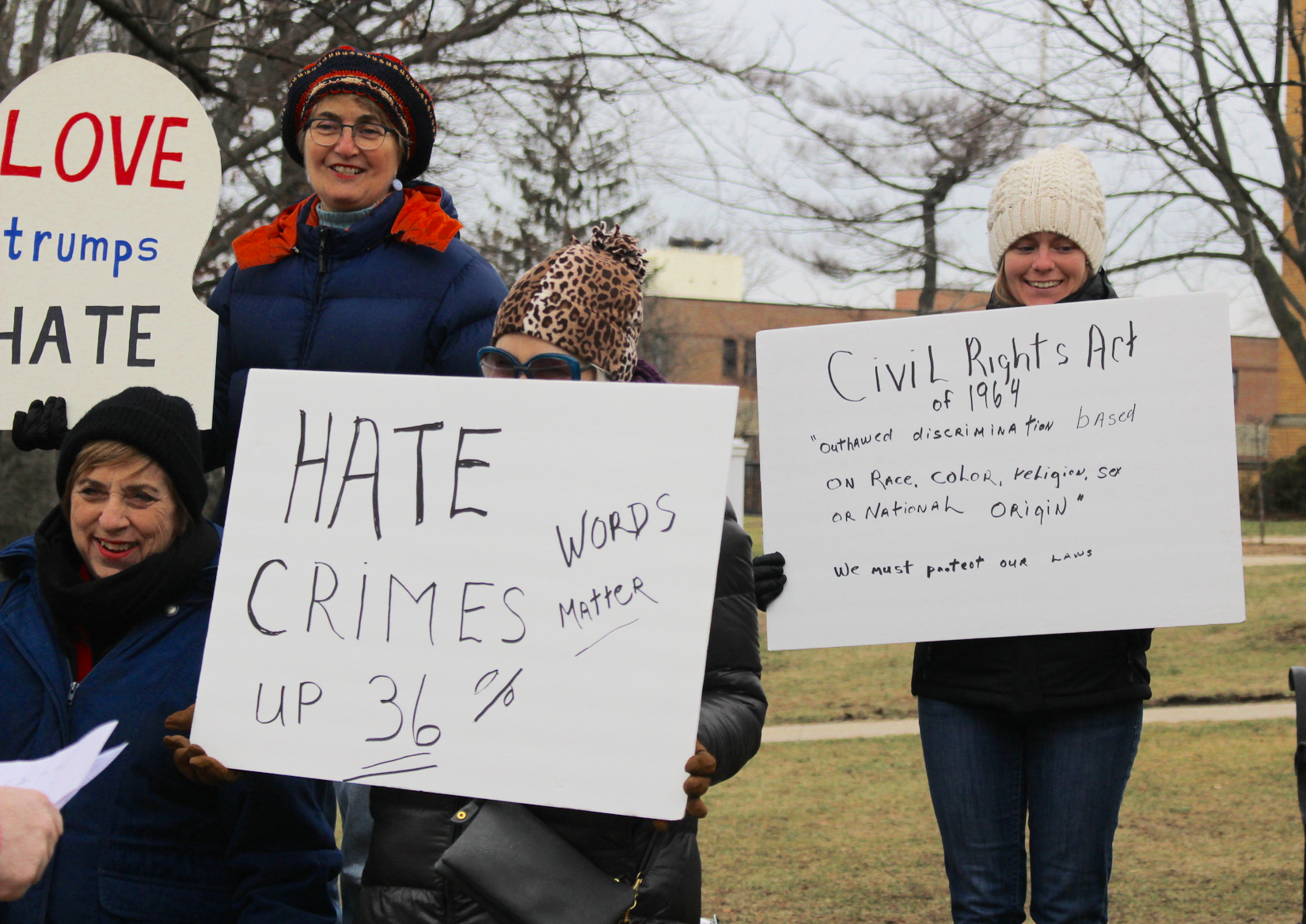 A crowd turned out in the extreme cold for a #HateCan’t Win Demonstration. Jan 14, 2017 Photo: Leslie Yager