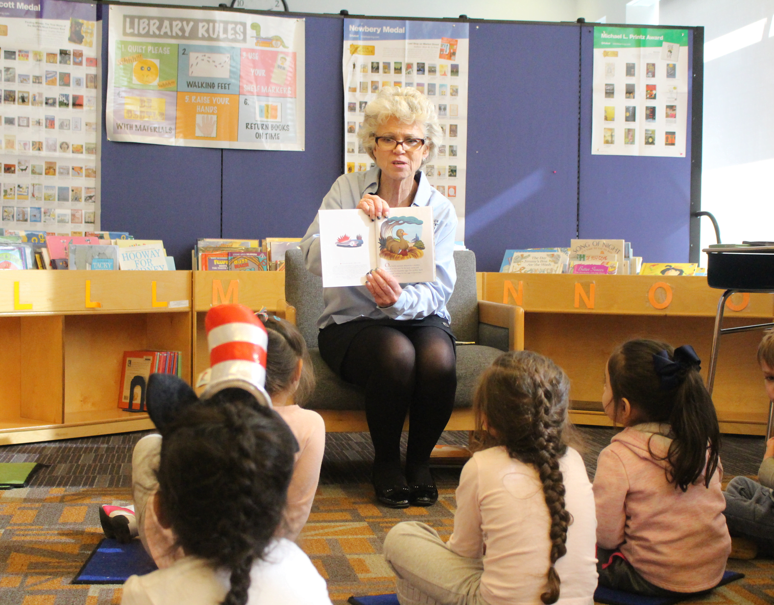 Caroline Baisley, director of the Greenwich Health Department read to children at Hamilton Avenue School on March 2, 2017. Photo: Leslie Yager