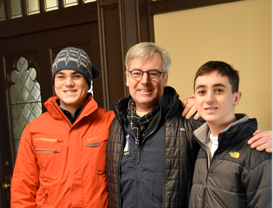 (L to R) Scouting family James Plewniak, FSYC Chair emeritus and Eagle Scout, Wayne Plewniak, Greenwich Council Board Member, and Graham Plewniak, FSYC member and Eagle Scout helped connect the two organizations for the annual “Scouting For Food drive to benefit Neighbor to Neighbor in Greenwich. Photo credit: Heather Brown