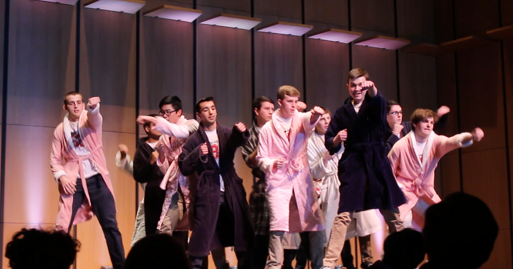  Senior boys perform a dance based on the song It's Raining Men. March 9, 2017 Photo: Leslie Yager