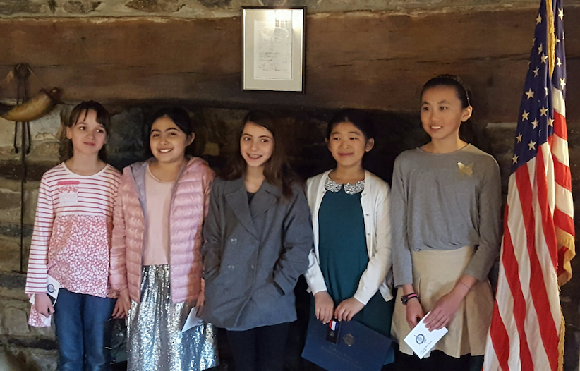 Fifth Grade Winners (left to right), Elizabeth Flintoff, Sahar Shakib, Alessia Chiesara, Annabel Zhou, Lucy Li. Not pictured – Helena Ruth Kennedy