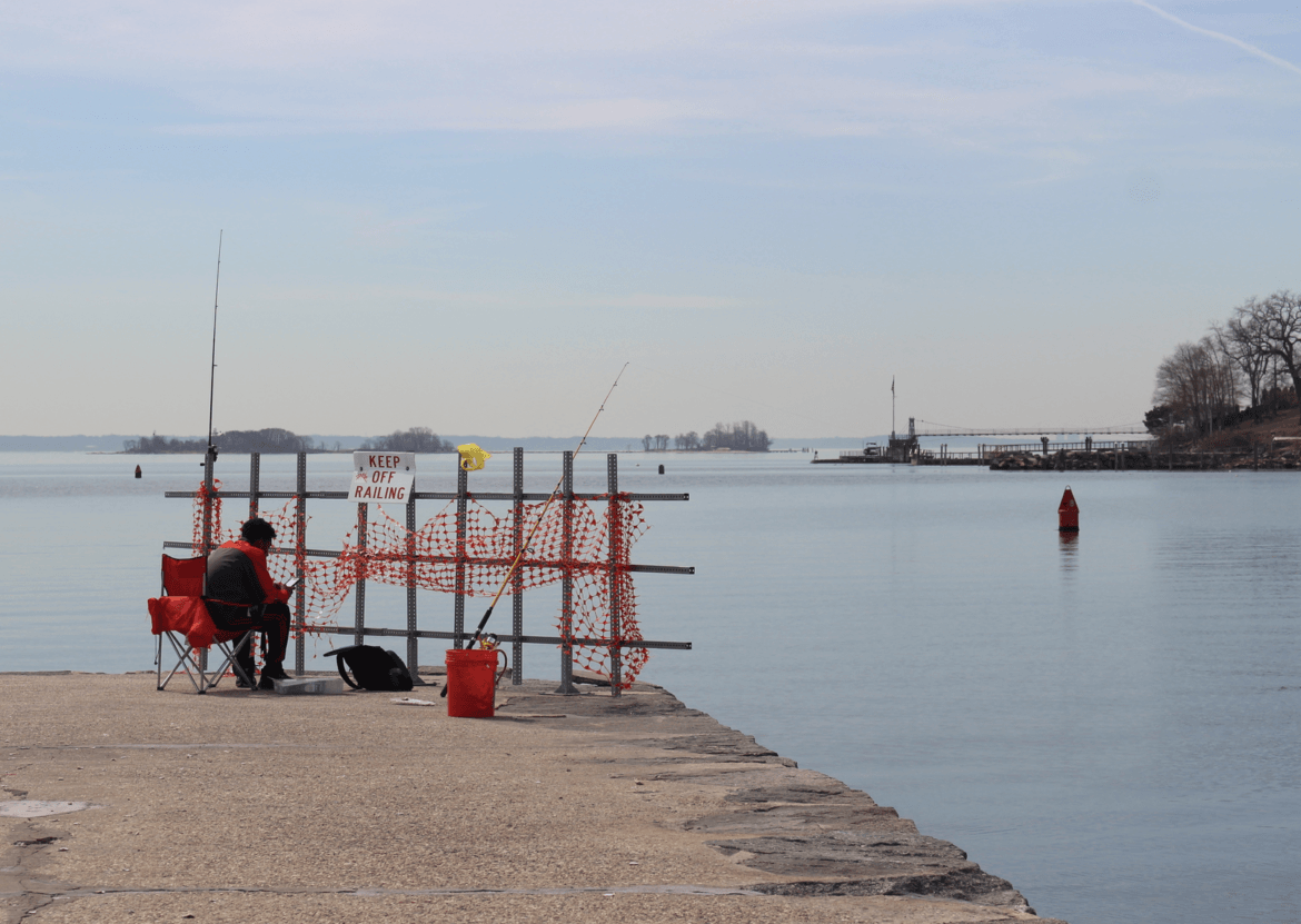 A fisherman had the pier to himself on Monday April 10, 2017 