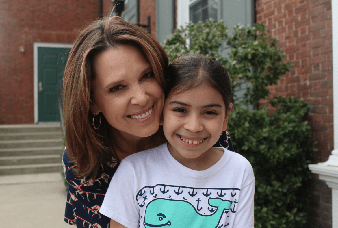 Hannah Storm with Dina Quevedo, a Torch Club member who is a 6th grader at Western Middle School. April 17, 2017 Photo: Leslie Yager
