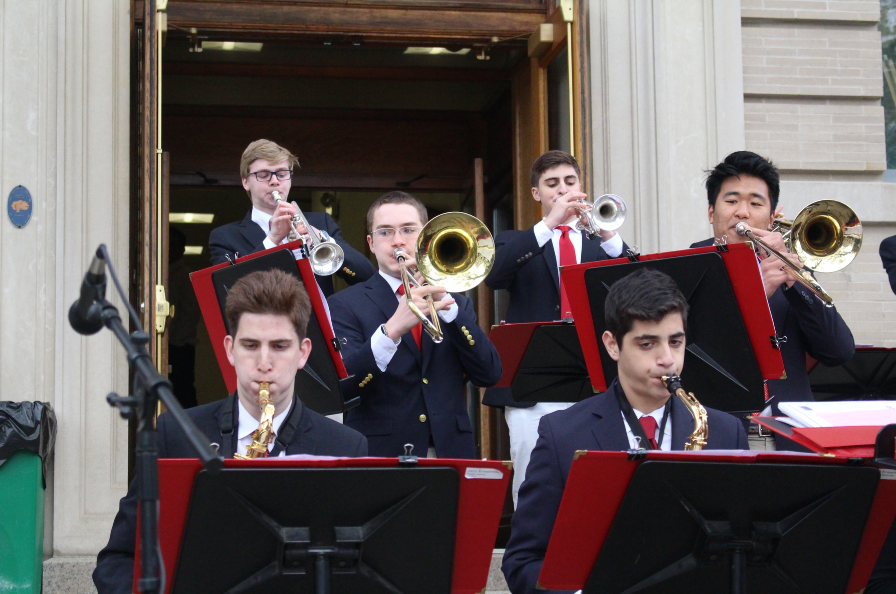 Greenwich High School bands played outside the Arts Council. May 4, 2017. Photo: Leslie Yager