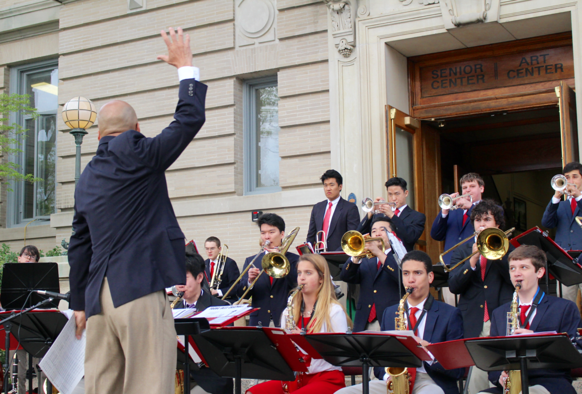 GHS bands played outside the Greenwich Arts Council. May 4, 2017 Photo: Leslie Yager