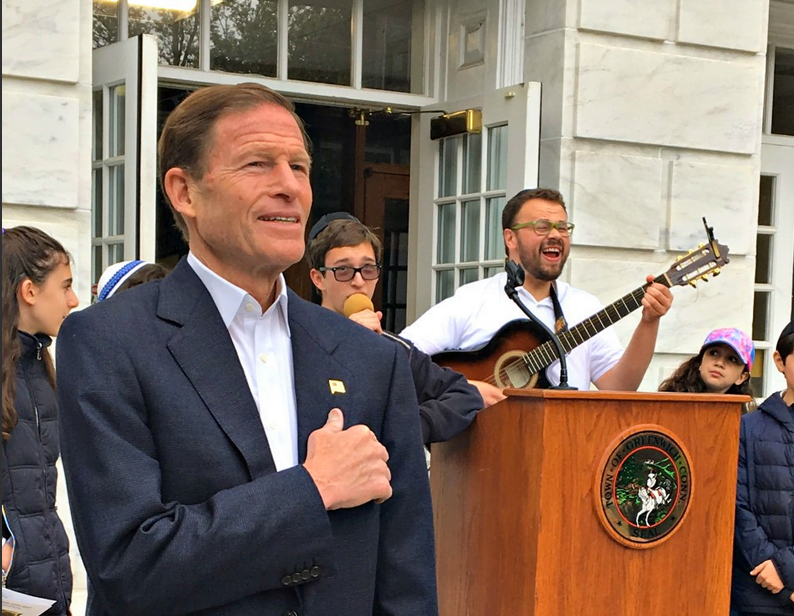CT Senator Richard Blumenthal at Israel's 69th Independence Day event at Greenwich Town Hall on Sunday, May 7. Contributed photo