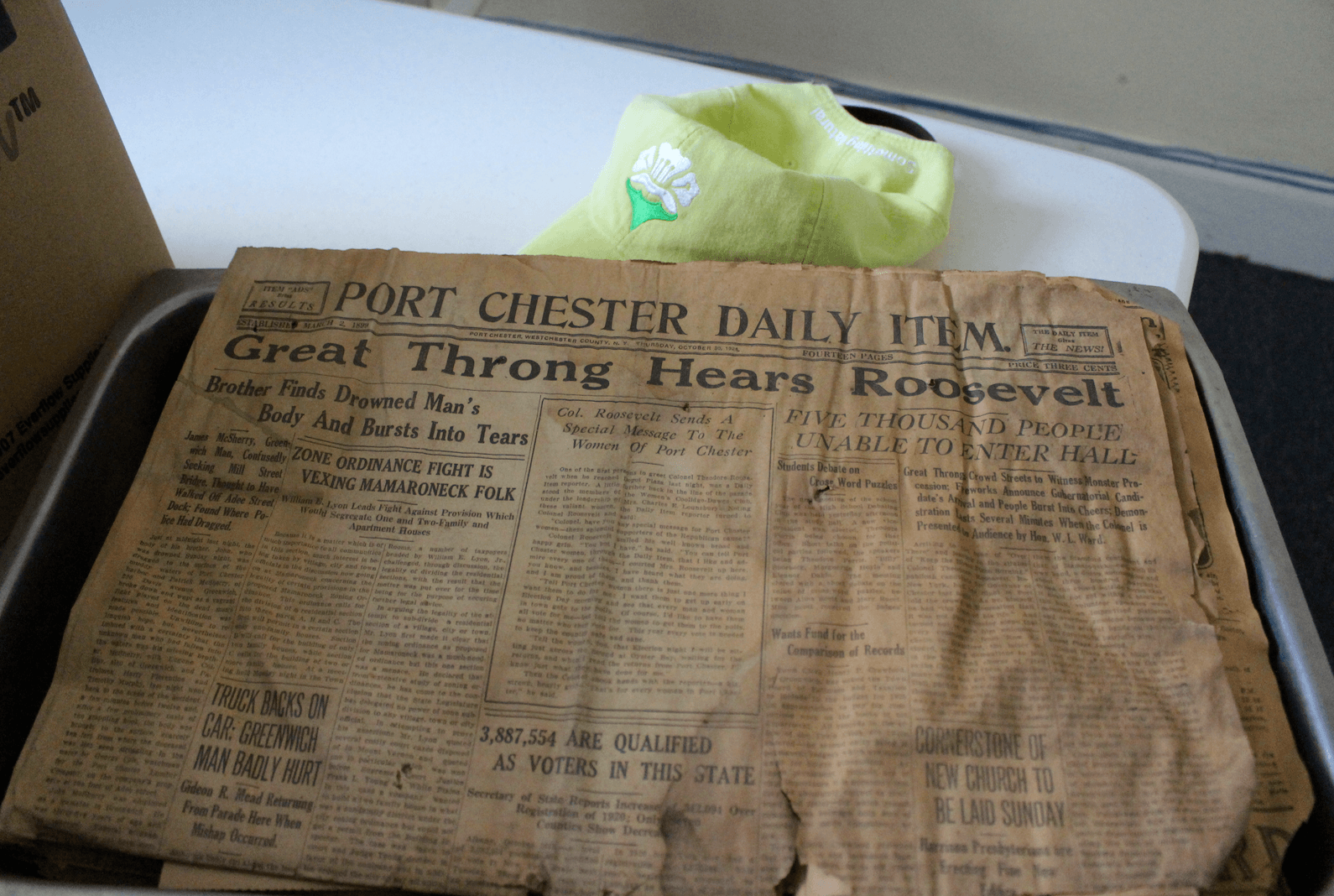 Port Chester Daily Item was used as insulation in the walls at the former carriage house at 189 Greenwich Ave. Photo: Leslie Yager