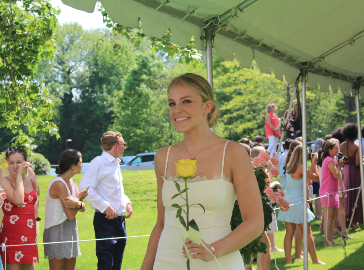 Greenwich Academy seniors descended a canopied slope to the tent where Deirdre Daly, US Attorney for the District of Connecticut, would deliver a commencement address. May 18, 2017 Photo: Leslie Yager