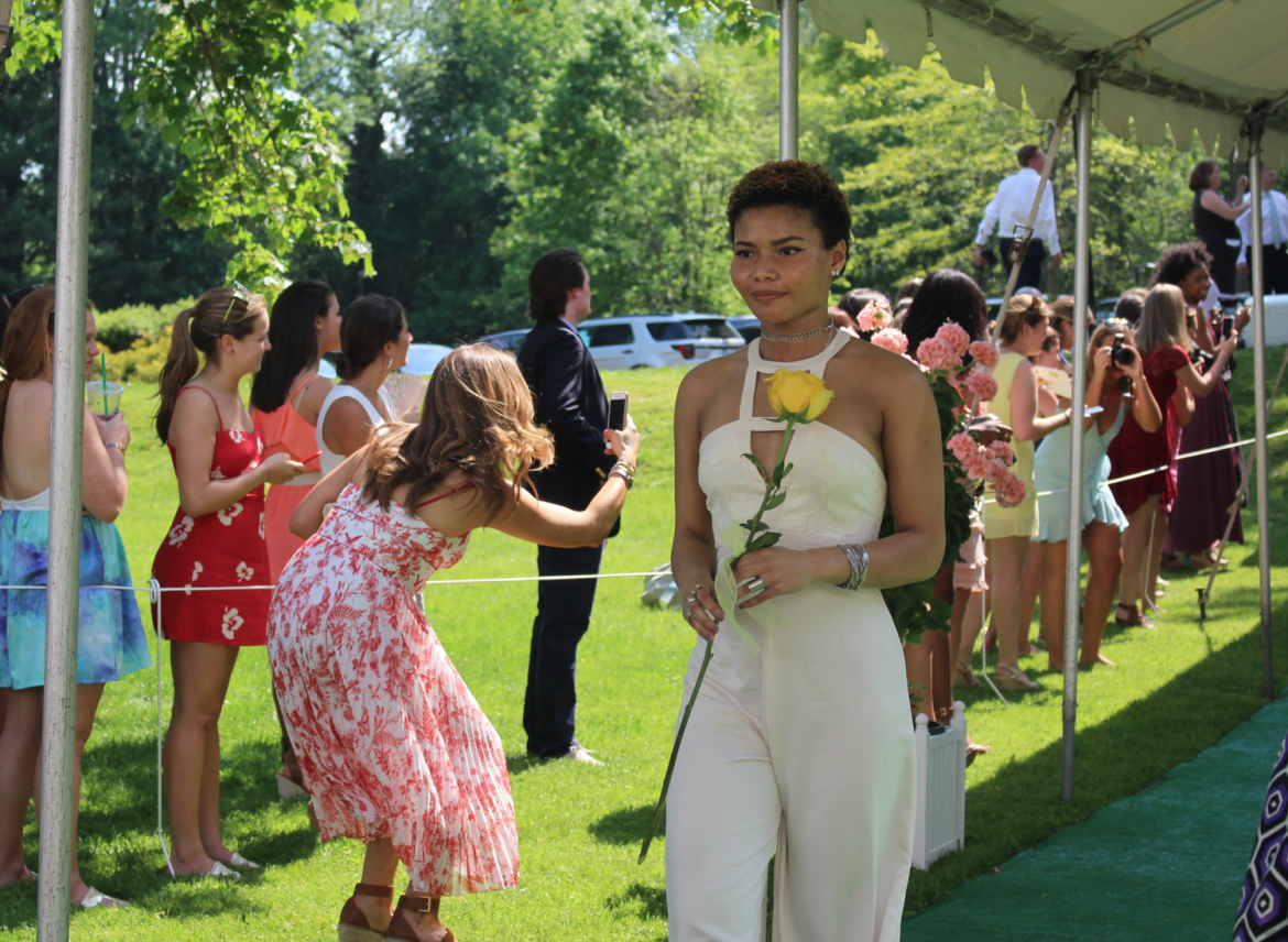 Greenwich Academy seniors descended a canopied slope to the tent where Deirdre Daly, US Attorney for the District of Connecticut, would deliver a commencement address. May 18, 2017 Photo: Leslie Yager